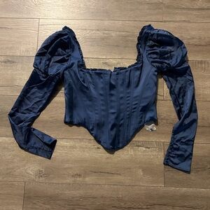 House of CB puff sleeve Victorian corset in satin Navy Blue